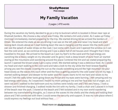 My Family Vacation Free Essay Example