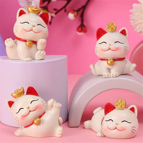 MAX Cute Expression Multi Postures Lucky Cat Figure with Golden Bell ...