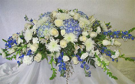 Blue and White Casket Spray - Plumb Farms Flowers, Florist in Prospect, CT