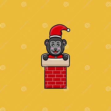 Cute Baby King Kong with Santa Clause Costume and on House Chimney. Character, Mascot, Icon ...