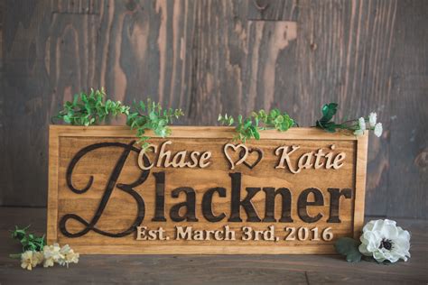 Buy Hand Crafted Personalized Family Name Sign Wedding Gift Custom Carved Wooden Signs ...