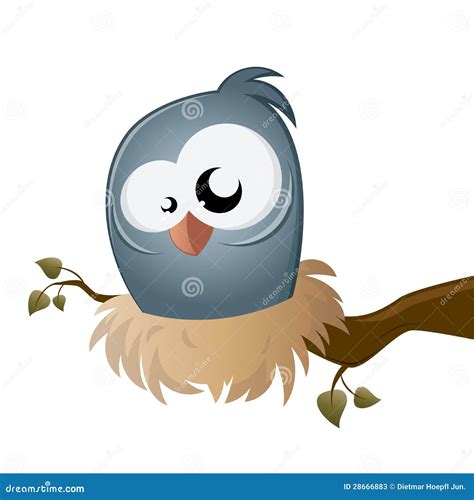 Funny Cartoon Bird Sitting In A Nest Stock Vector - Illustration of amusing, leaf: 28666883