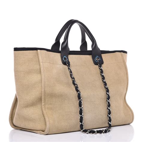 CHANEL Canvas Large Deauville Tote Beige Black 324118