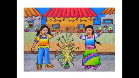 HOW TO DRAW INDIAN FESTIVAL MEMORY DRAWING| DIWALI SCENERY DRAWING ...