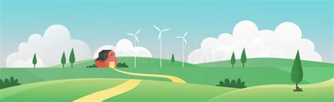 Farm Summer Wide Panorama Landscape Vector Illustration. Cartoon Farmland Countryside Background ...