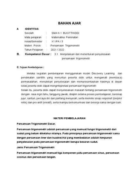 Mengidentifikasi Jenis Persamaan Trigonometri | PDF