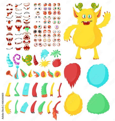 Vettoriale Stock Cute monster cartoon character constructor kit, flat ...