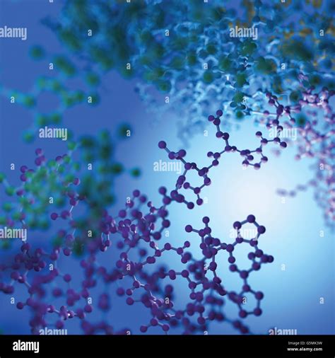 Detail of a protein atomic structure. Proteins consits of polypeptides (long chains of amino ...