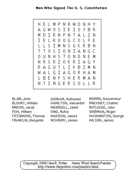 John's Word Search Puzzles: Kids: Signers of U.S. Constitution