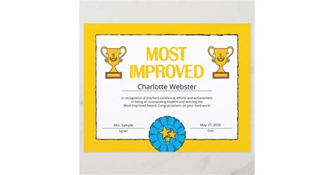 Most Improved Certificate Achievement Class Award | Zazzle