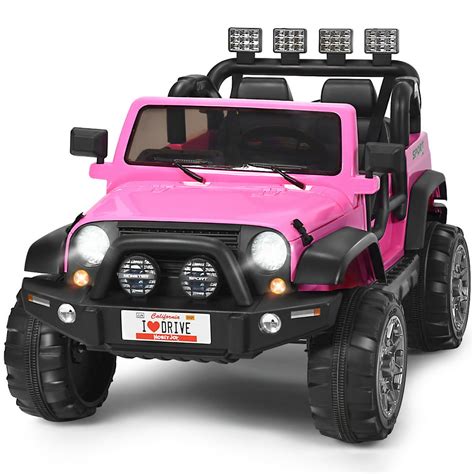 Topbuy 12V Electric Kids Ride On Truck Toys 2 Seater Jeep Car with Remote Control Pink - Walmart ...