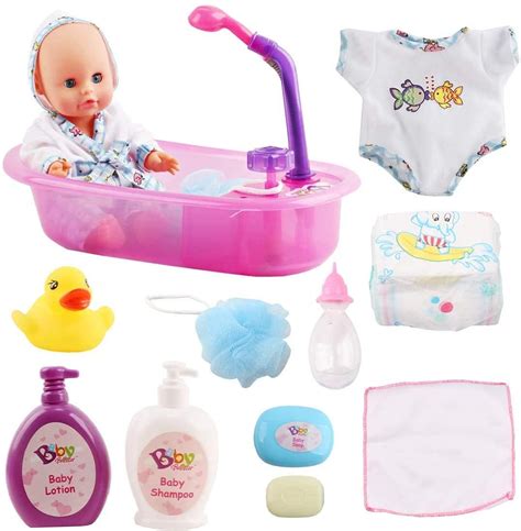 13” Baby Doll Bath Time Play Set Pink with Real Water Faucet Function ...