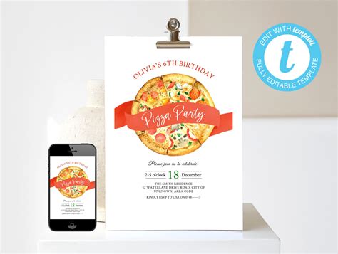 Pizza Party Kids Birthday Invitation, Pizzeria Birthday Invite, Digital Editable Template, Print ...