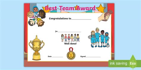 Best Team Award Certificate (teacher made) - Twinkl