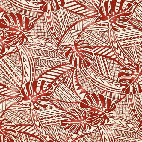 Hawaiian Monstera Tribal Fabric, Tattoo Lauhala Basket Weave Geometric, Dark Maroon-ish Red ...