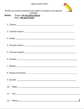 ¿Qué te gusta hacer? simple sentences worksheet | TPT