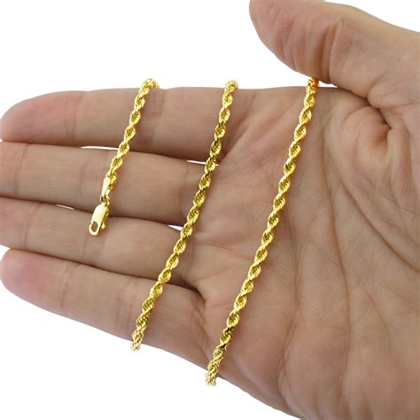 14K Yellow Gold Solid Rope Chain Necklace Bracelet 1mm-10mm Mens Women (7"- 30") | eBay