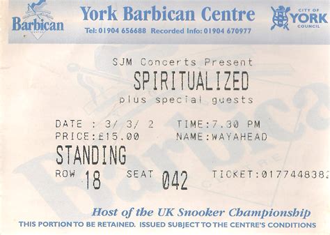 2002-03-03 – BARBICAN CENTRE, YORK, ENGLAND, UK – SUNDAY 3RD MARCH 2002 – Spiritualized Live