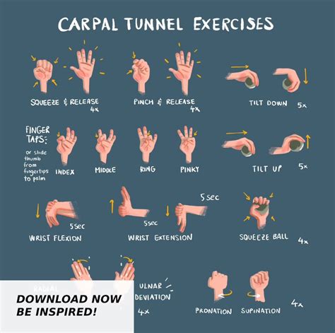 Carpal Tunnel Exercises Print Digital Blue Hand and Wrist Exercises for Carpal Tunnel Relief ...