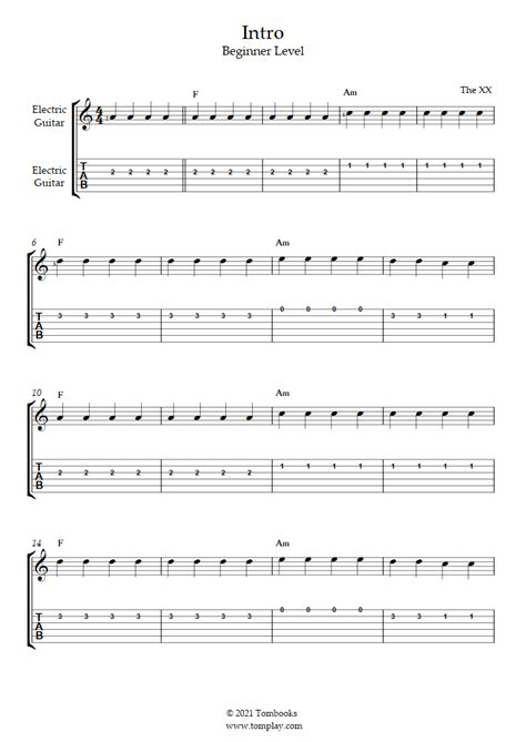 Intro (Beginner Level) (The XX) - Guitar Tabs and Sheet Music