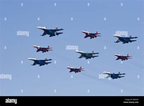 The Russian Knights aerobatic team at air show Stock Photo - Alamy