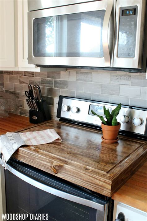 Make a DIY wooden stove top cover and add more counter space to your kitchen!