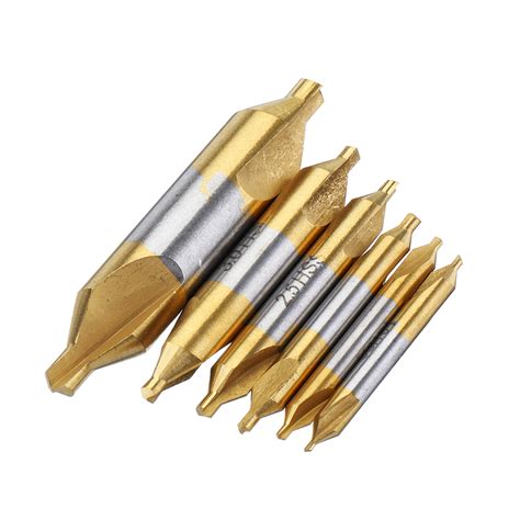 Drillpro 6pcs HSS Center Drill Bit 1/1.5/2/2.5/3/5mm 60 Degree Titanium Coated C - US$5.96