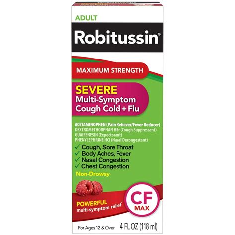 Robitussin Adult Max Strength Severe Cough Cold and Flu Liquid Medicine, 4 Oz - Walmart.com ...