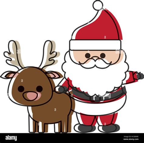 cartoon santa claus and christmas deer icon over white background ...