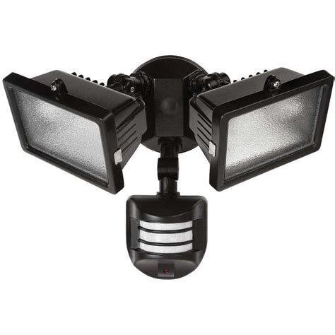 Globe Electric 240 Degree 300-Watt Outdoor Halogen Black Motion Sensor Flood Wall Light Fixture ...