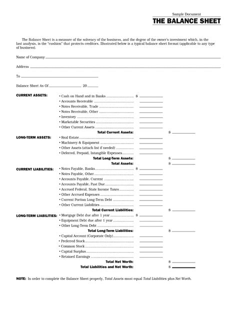 Ytd Balance Sheet Template