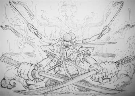 My sketch of zoros nine sword style I'm to color it soon :) : OnePiece