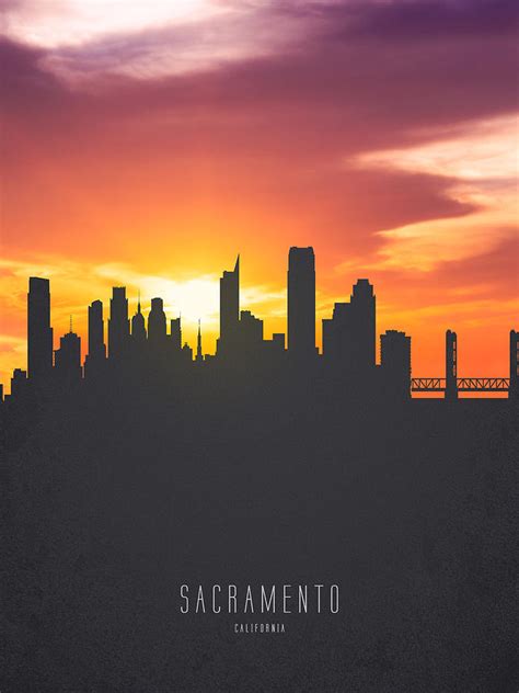 Sacramento California Sunset Skyline 01 Painting by Aged Pixel - Pixels