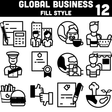 Black And White Set of Global Business Icon In Flat Style. 24483232 Vector Art at Vecteezy