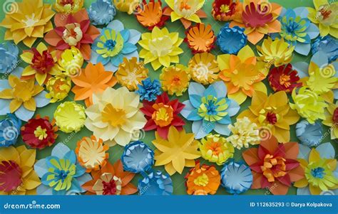 Paper Craft Flower Decoration Concept Border Green Background Stock ...