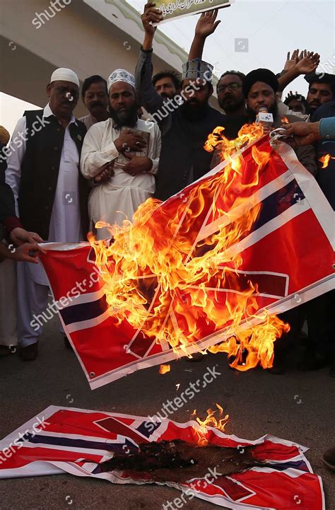 People Burn Mock Norwegian Flag During Editorial Stock Photo - Stock ...