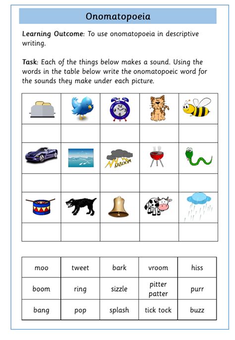 Onomatopoeia Worksheets - Inspire and Educate! By Krazikas