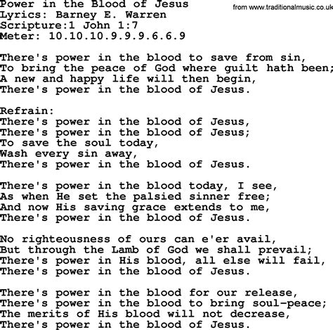 Good Old Hymns - Power in the Blood of Jesus - Lyrics, Sheetmusic, midi, Mp3 audio and PDF