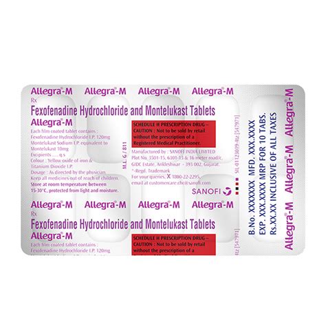 Buy Allegra-M Tablet 10'S - Relief from Allergic Symptoms | Netmeds