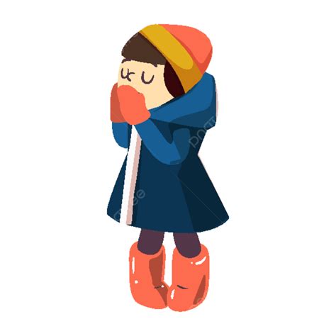 Winter Girl Clipart PNG Images, Simple Style Winter Girl Covering Hands ...
