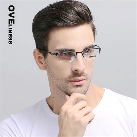 pure titanium eyeglasses frames men optical glasses half rim eye ...