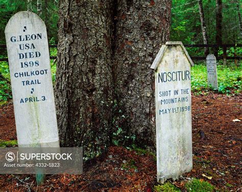 Grave marker for G. Leon, one of sixty avalanche victims killed April 3, 1898 on the Chilkoot ...