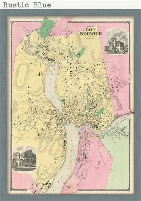 City of NORWICH Connecticut 1868 Map | Etsy