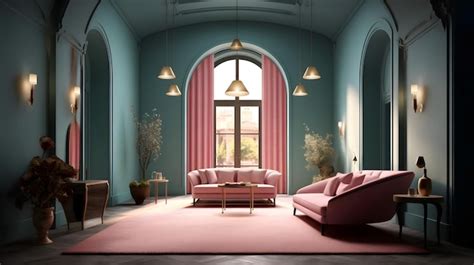 Premium AI Image | Interior of the living room with a pink sofa