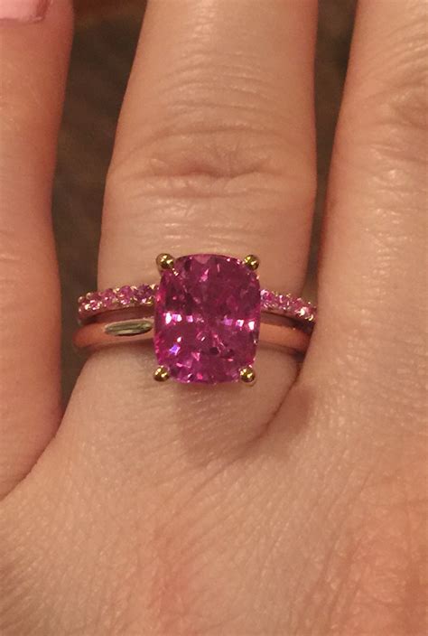 Cushion Cut Pink Sapphire Engagement Ring Set In 14K Rose Gold | Etsy