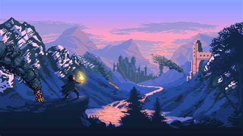 2224x1668 resolution | mage cartoon character on mountain, pixel art ...