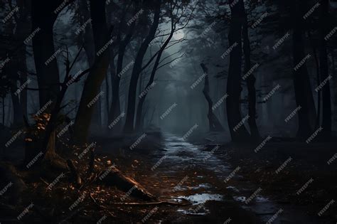 Premium AI Image | dark forest with a full moon in the background halloween