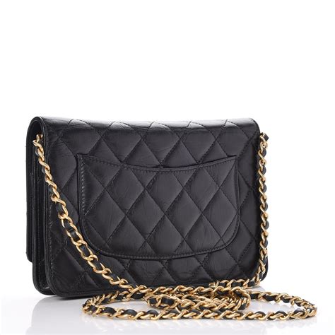 CHANEL Aged Calfskin Casino 2.55 Reissue Wallet on Chain WOC Black 251550