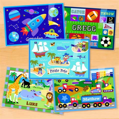 Boys Personalized Kids Placemat Set of 5 - Art Appeel