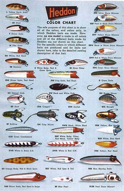 Heddon lure chart ... | Trout fishing tips, Homemade fishing lures, Diy fishing lures